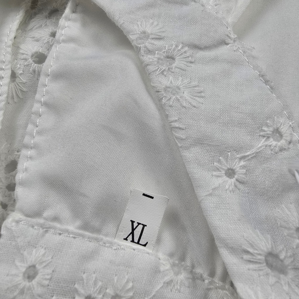 Womens White Cotton Floral Eyelet Halter Mini Dress XL Sleeveless A-Line Summer - Picture 9 of 11